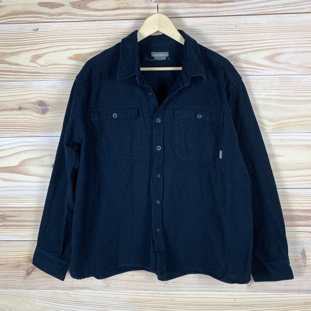 Eddie Bauer Double Brushed Chamois Shirt Mens XL Navy Boxy Long Sleeve 1624871